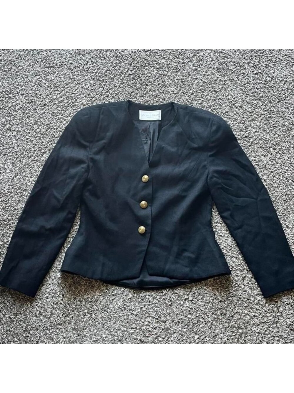 Michelle Stuart Wmn Black 100% Wool Sz 10 Blazer Gold Buttons Career Business